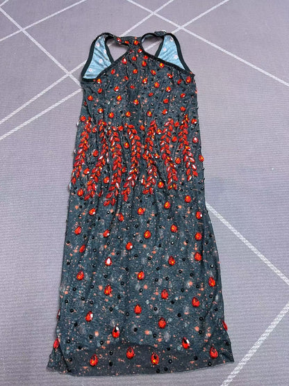 CELESINYI Hongyanyan Crystal Flame Halter Mini Dress