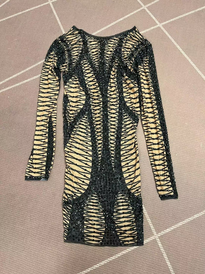 CELESINYI Hedianxian Crystal Black Wire Mini Dress