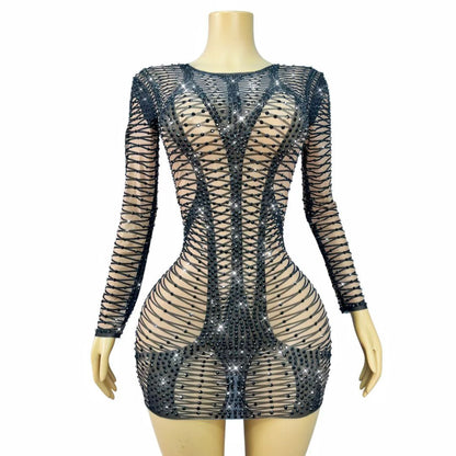 CELESINYI Hedianxian Crystal Black Wire Mini Dress