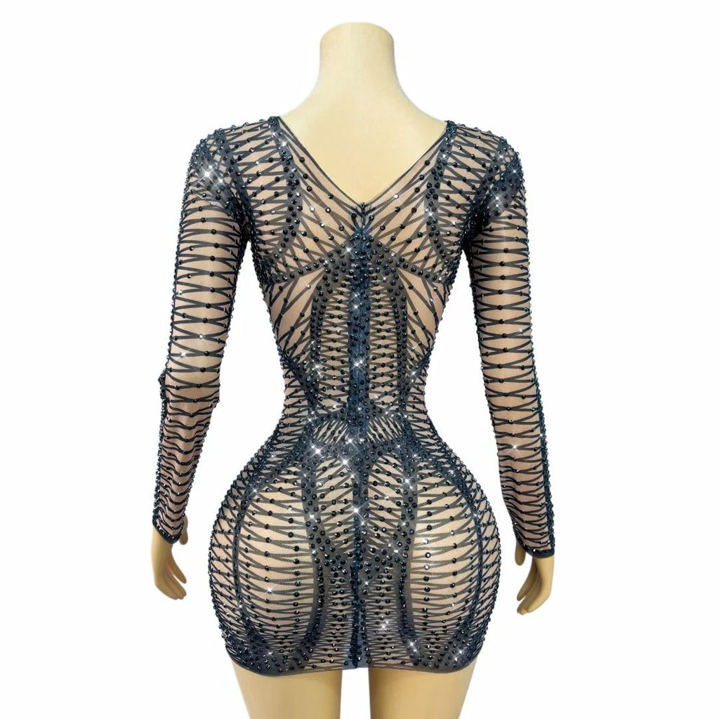 CELESINYI Hedianxian Crystal Black Wire Mini Dress