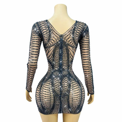 CELESINYI Hedianxian Crystal Black Wire Mini Dress