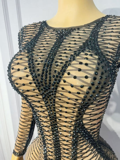 CELESINYI Hedianxian Crystal Black Wire Mini Dress