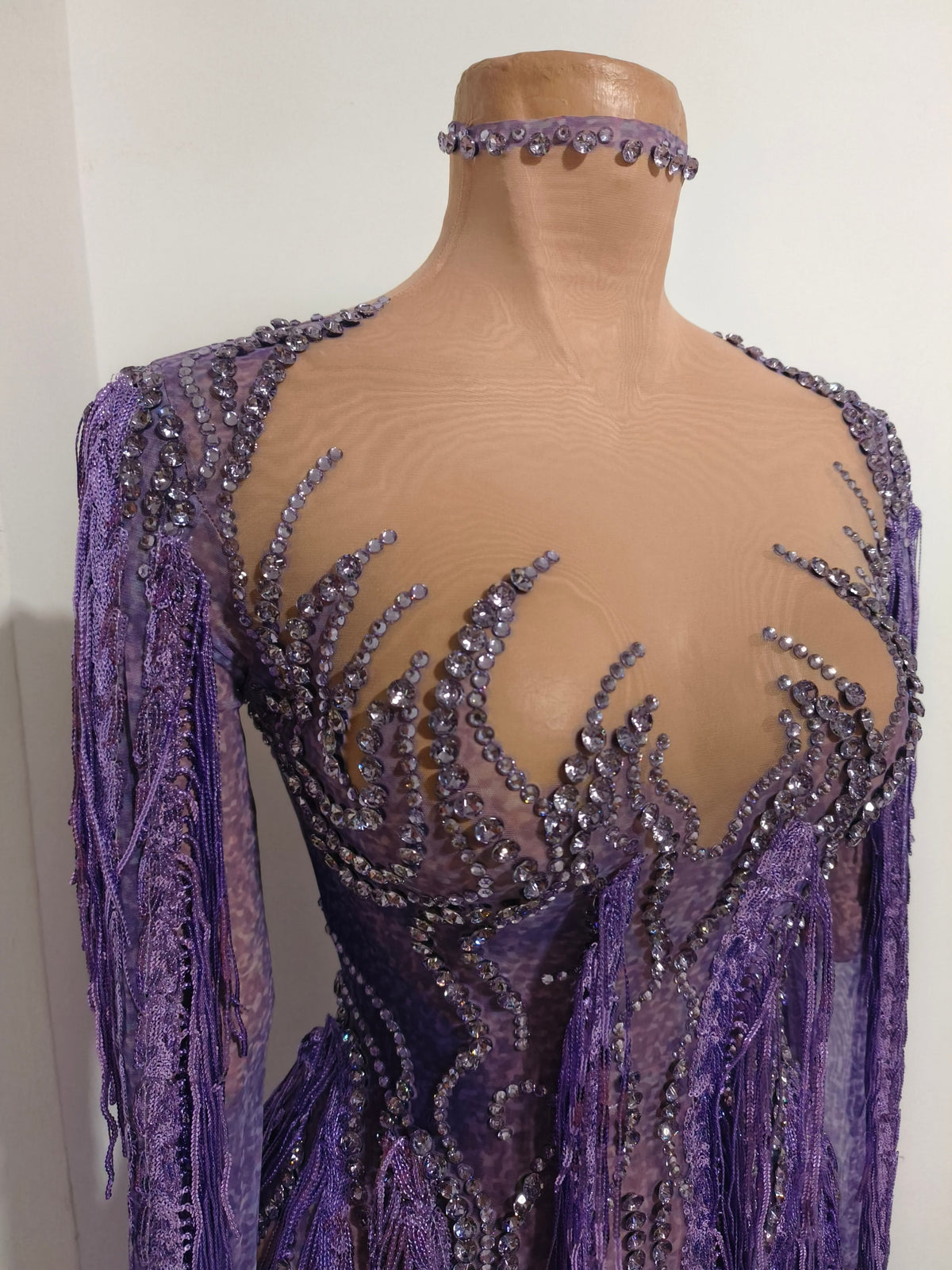 CELESINYI Chaomian Crystal Purple Fringe Bodysuit