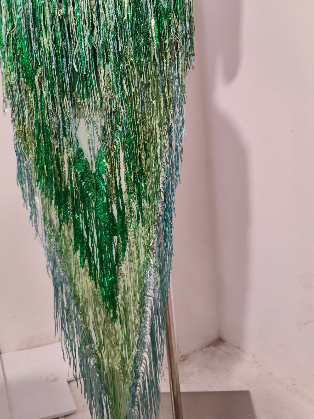 CELESINYI Zacao Crystal Emerald Fringe Bodysuit
