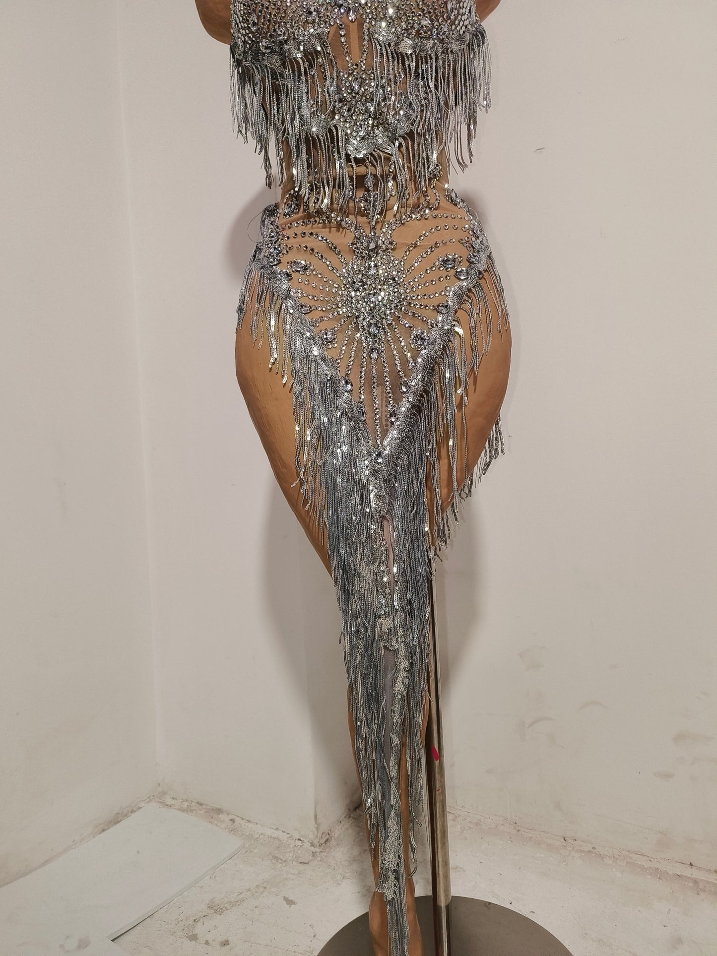 CELESINYI Pingpang Crystal Showgirl Fringe Set