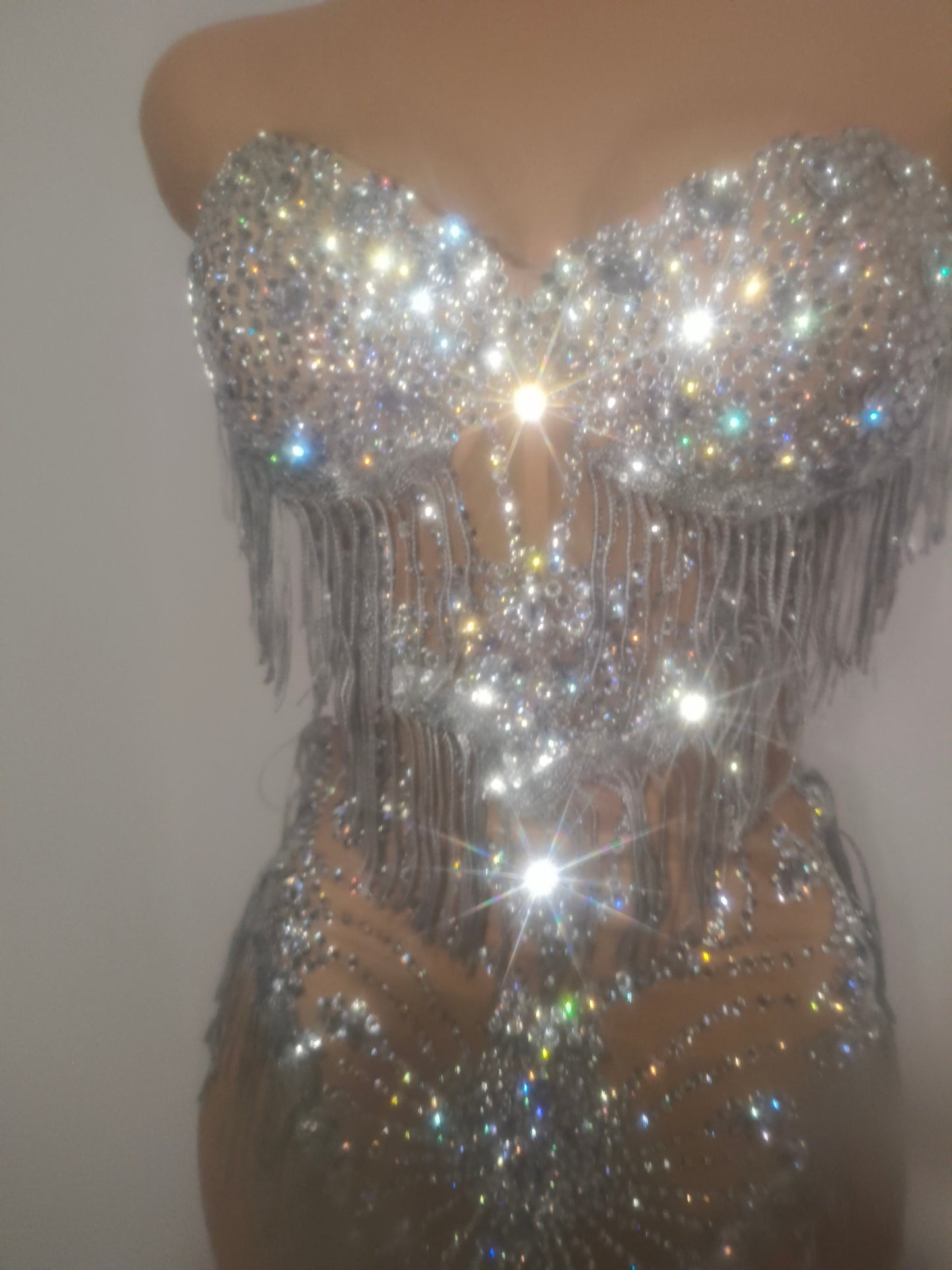 CELESINYI Pingpang Crystal Showgirl Fringe Set