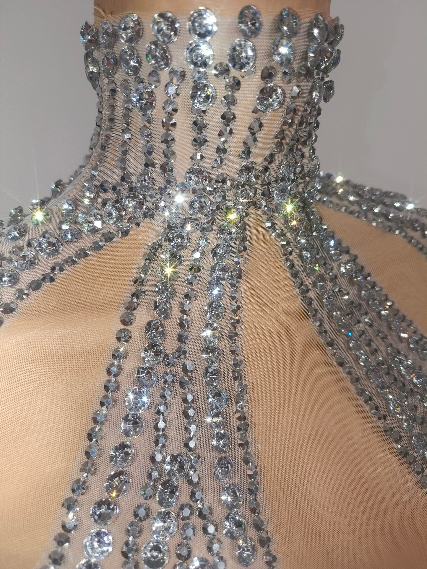 CELESINYI Tianhe Crystal Silver Cape Fringe Bodysuit