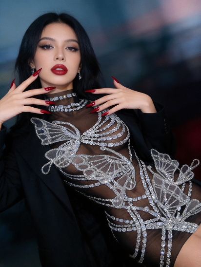 CELESINYI Chengshuang Crystal Butterfly Mini Dress