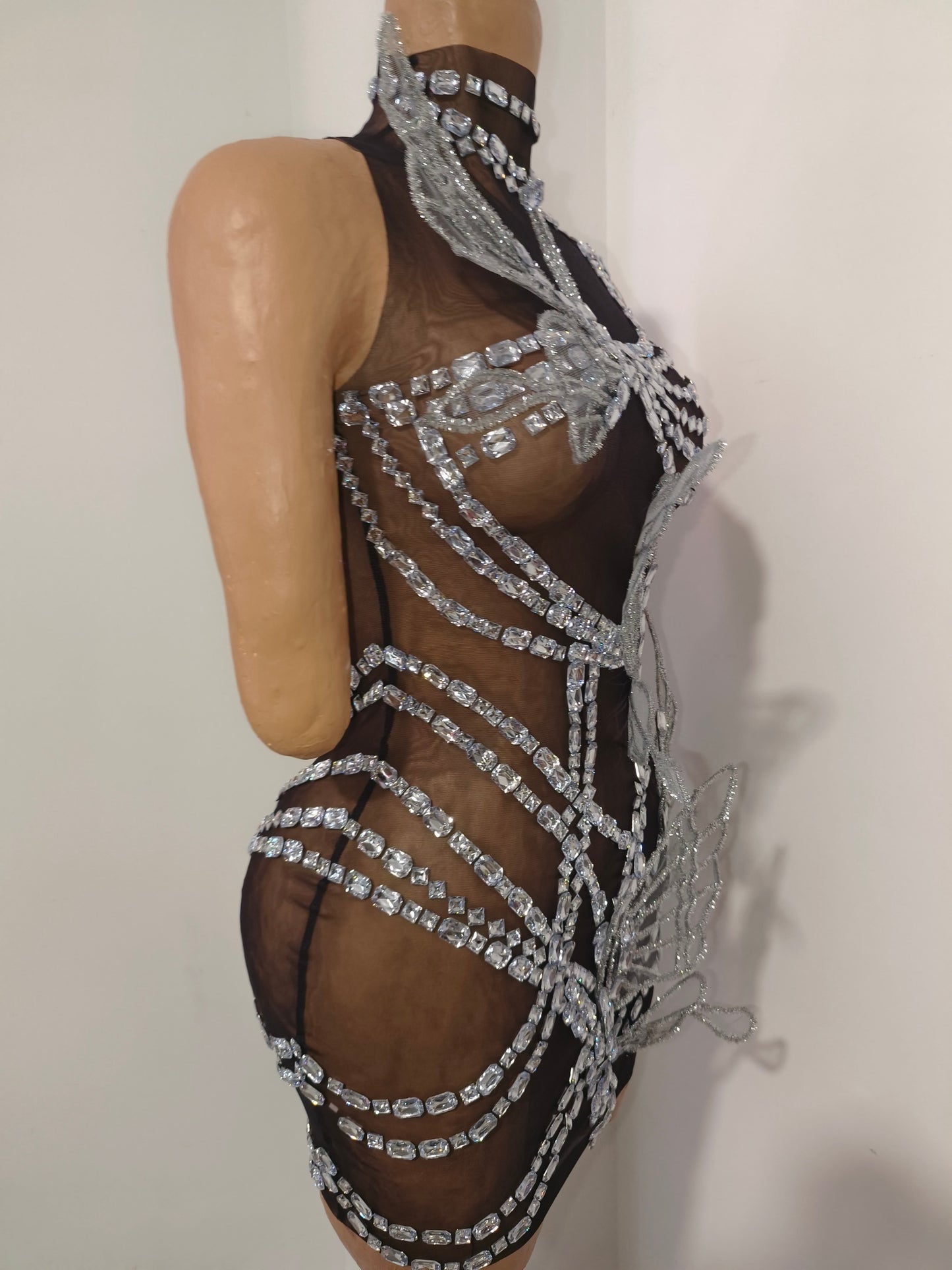 CELESINYI Chengshuang Crystal Butterfly Mini Dress