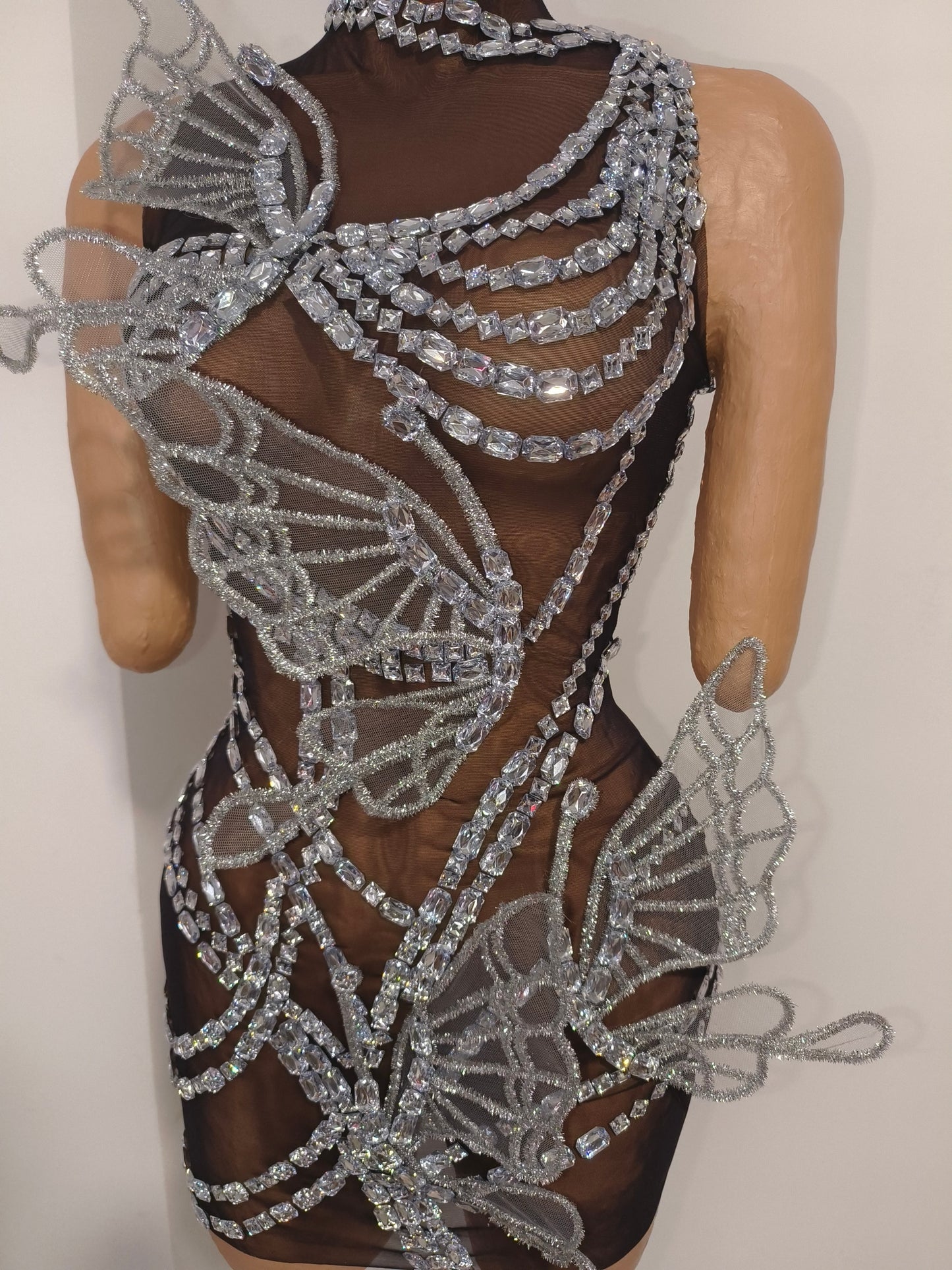 CELESINYI Chengshuang Crystal Butterfly Mini Dress