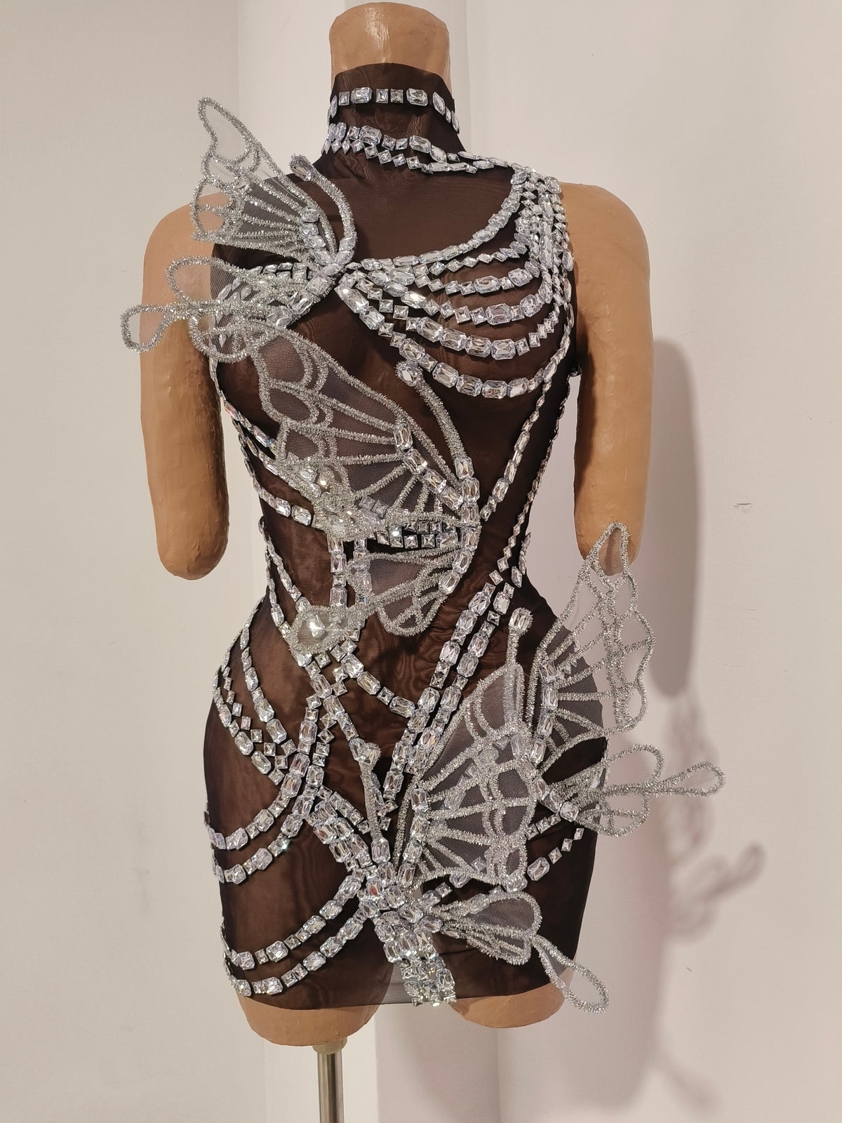 CELESINYI Chengshuang Crystal Butterfly Mini Dress