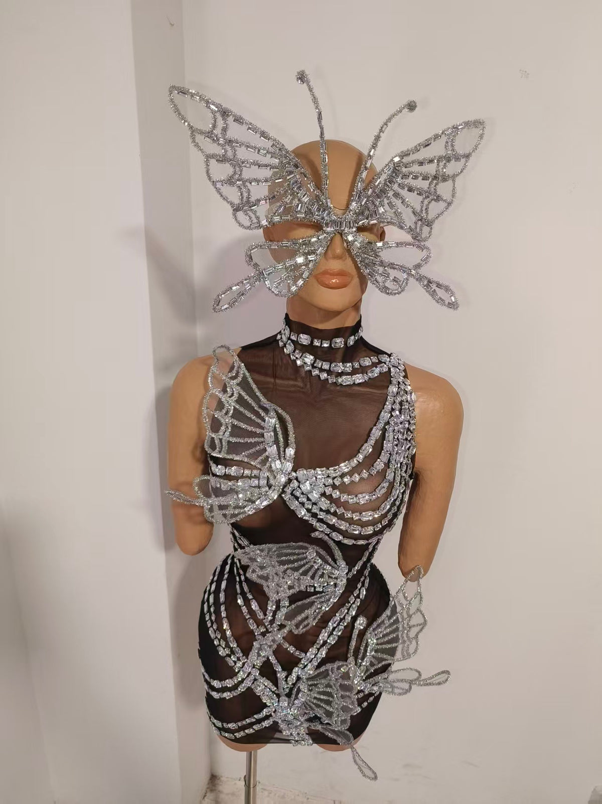 CELESINYI Chengshuang Crystal Butterfly Mini Dress
