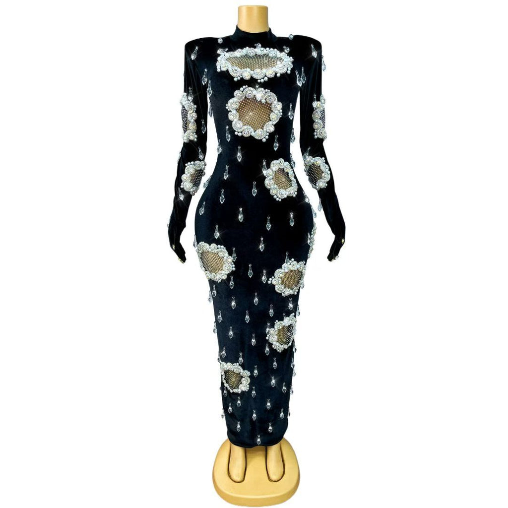 CELESINYI Xiaoheifeng Crystal Velvet Pearl Gown
