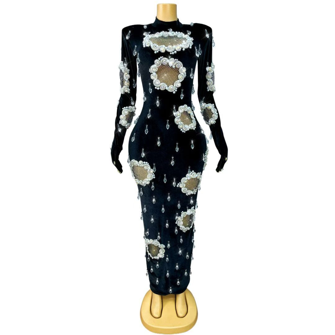 CELESINYI Xiaoheifeng Crystal Velvet Pearl Gown
