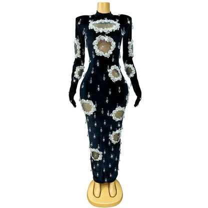 CELESINYI Xiaoheifeng Crystal Velvet Pearl Gown