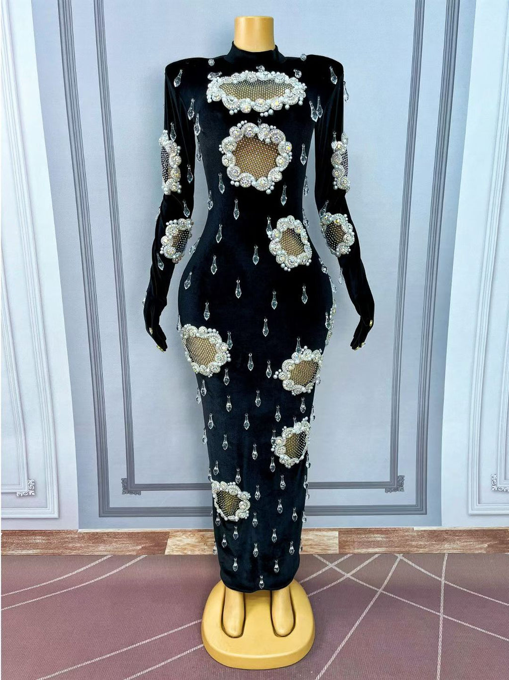 CELESINYI Xiaoheifeng Crystal Velvet Pearl Gown