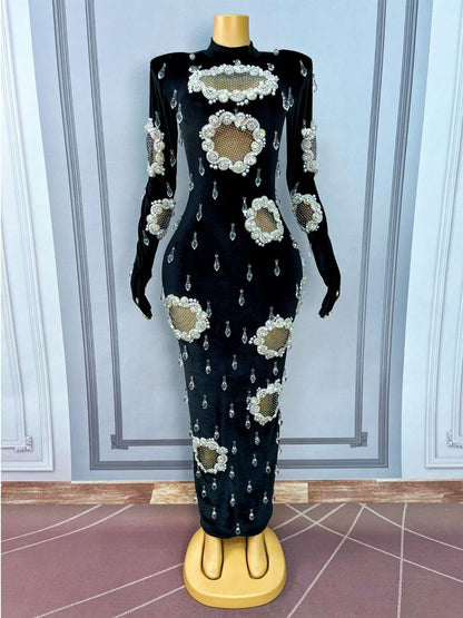 CELESINYI Xiaoheifeng Crystal Velvet Pearl Gown