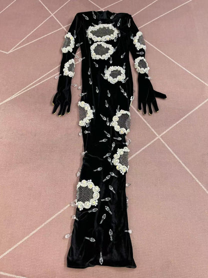 CELESINYI Xiaoheifeng Crystal Velvet Pearl Gown
