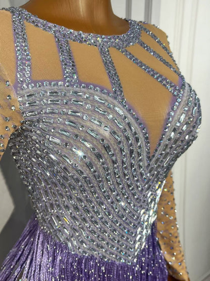 CELESINYI Piaoliu Crystal Lavender Fringe Gown