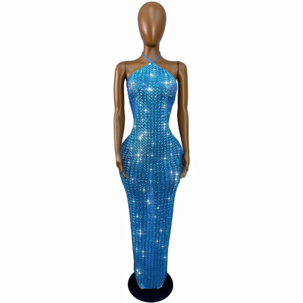 CELESINYI Xiaoxi Crystal Blue Herringbone Gown