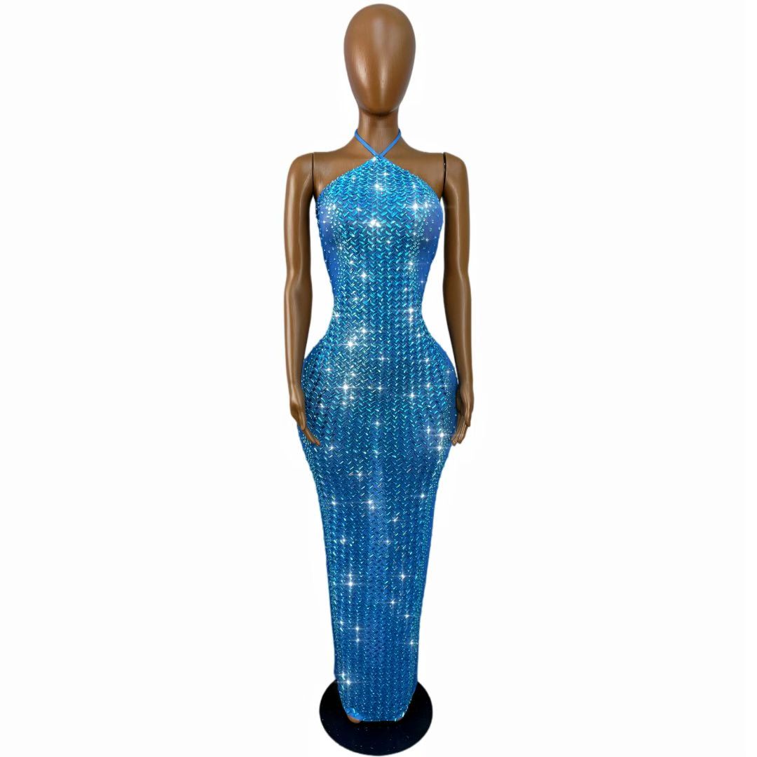 CELESINYI Xiaoxi Crystal Blue Herringbone Gown