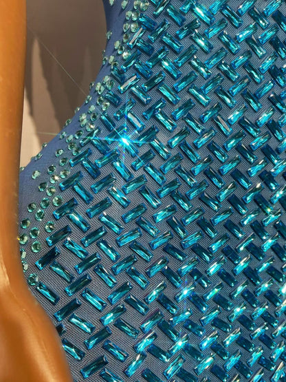 CELESINYI Xiaoxi Crystal Blue Herringbone Gown