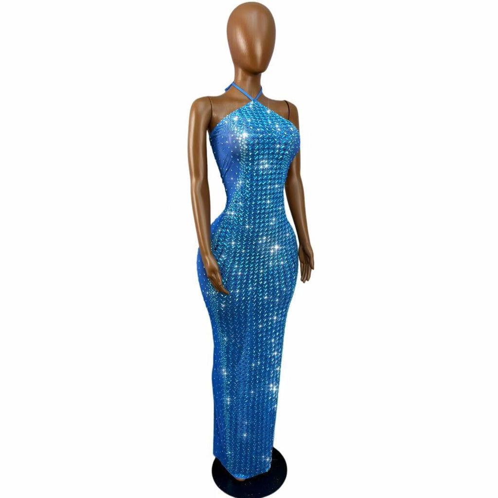 CELESINYI Xiaoxi Crystal Blue Herringbone Gown