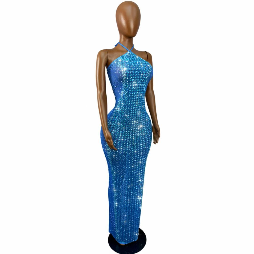 CELESINYI Xiaoxi Crystal Blue Herringbone Gown