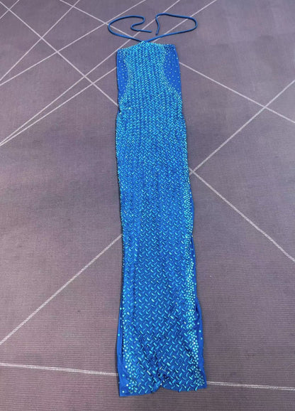 CELESINYI Xiaoxi Crystal Blue Herringbone Gown