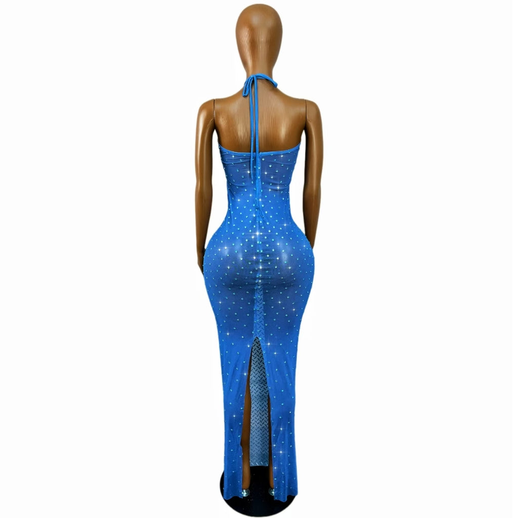 CELESINYI Xiaoxi Crystal Blue Herringbone Gown