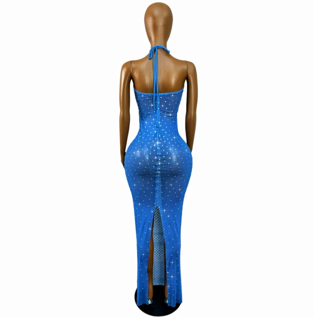 CELESINYI Xiaoxi Crystal Blue Herringbone Gown