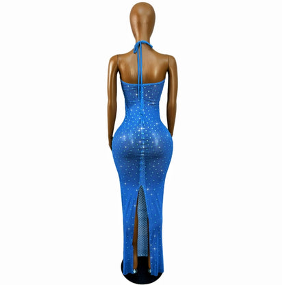 CELESINYI Xiaoxi Crystal Blue Herringbone Gown