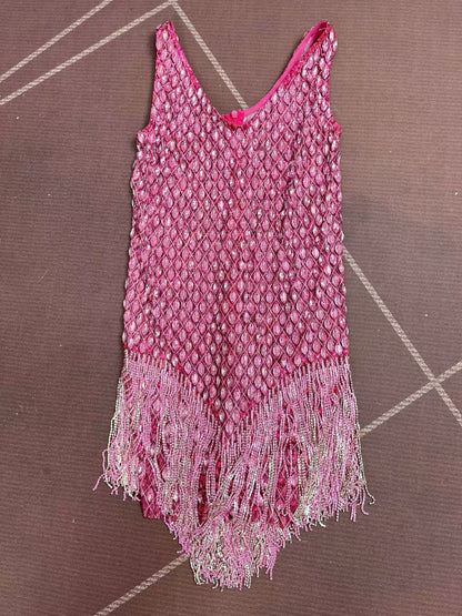 CELESINYI Taohuayan Crystal Pink Fringe Bodysuit