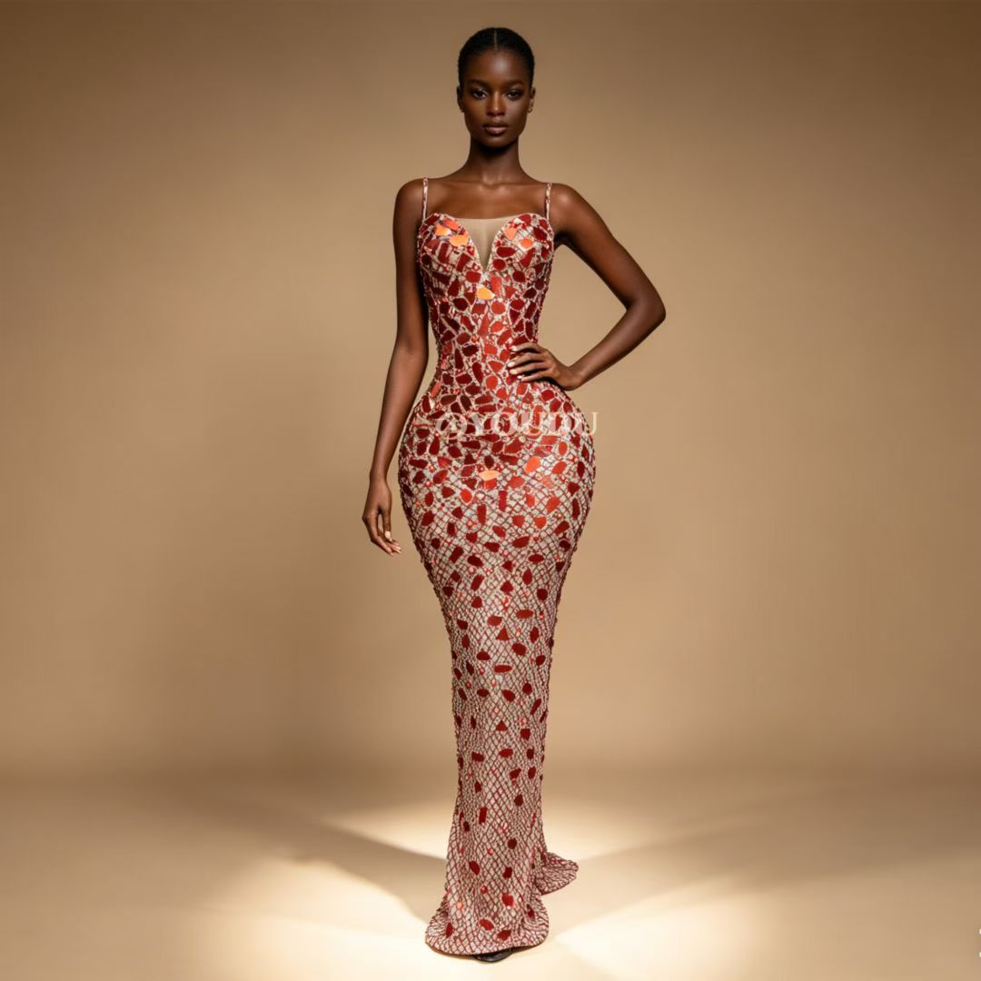 CELESINYI Wanghong Crystal Mosaic Mermaid Gown