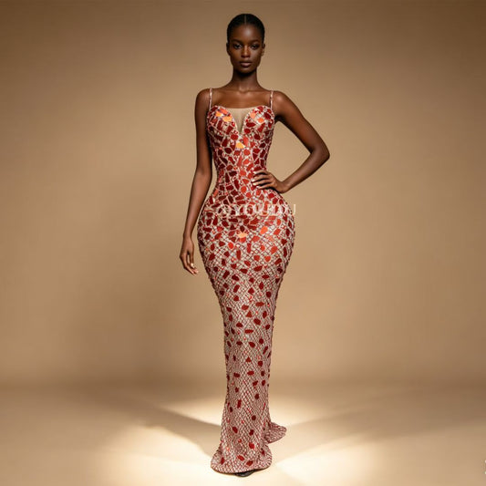 CELESINYI Wanghong Crystal Mosaic Mermaid Gown