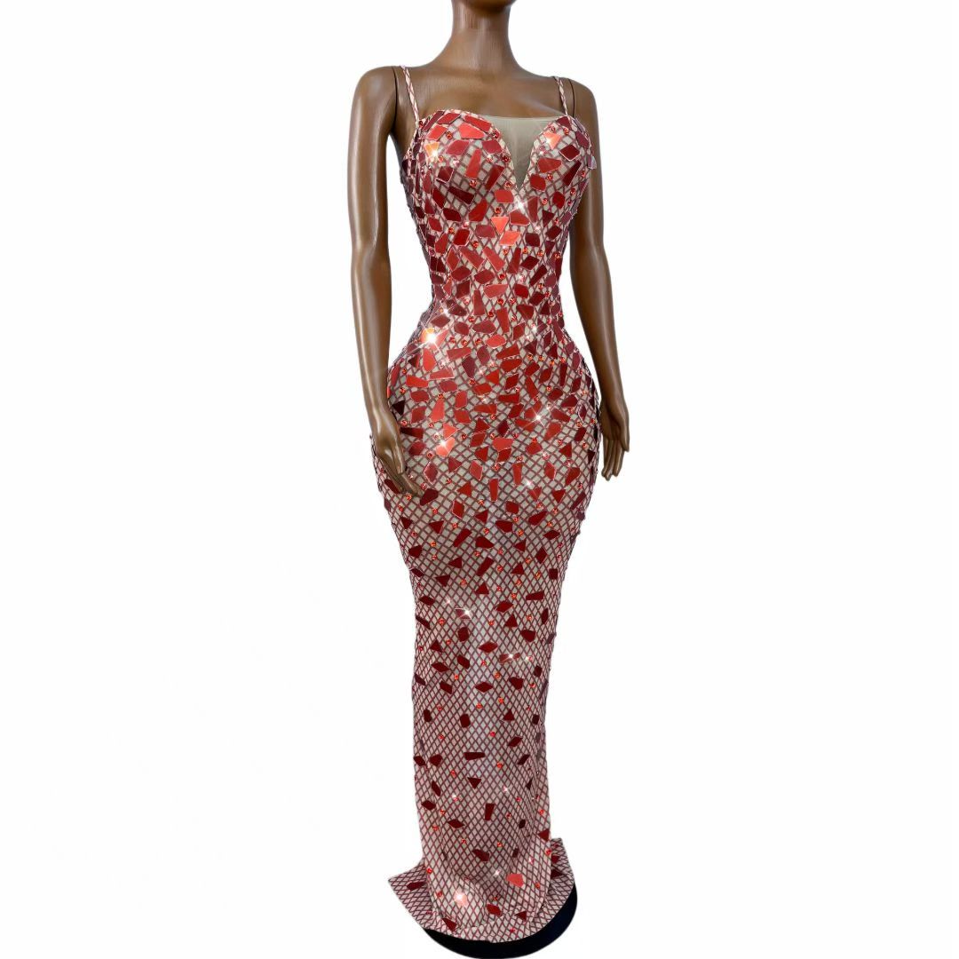 CELESINYI Wanghong Crystal Mosaic Mermaid Gown