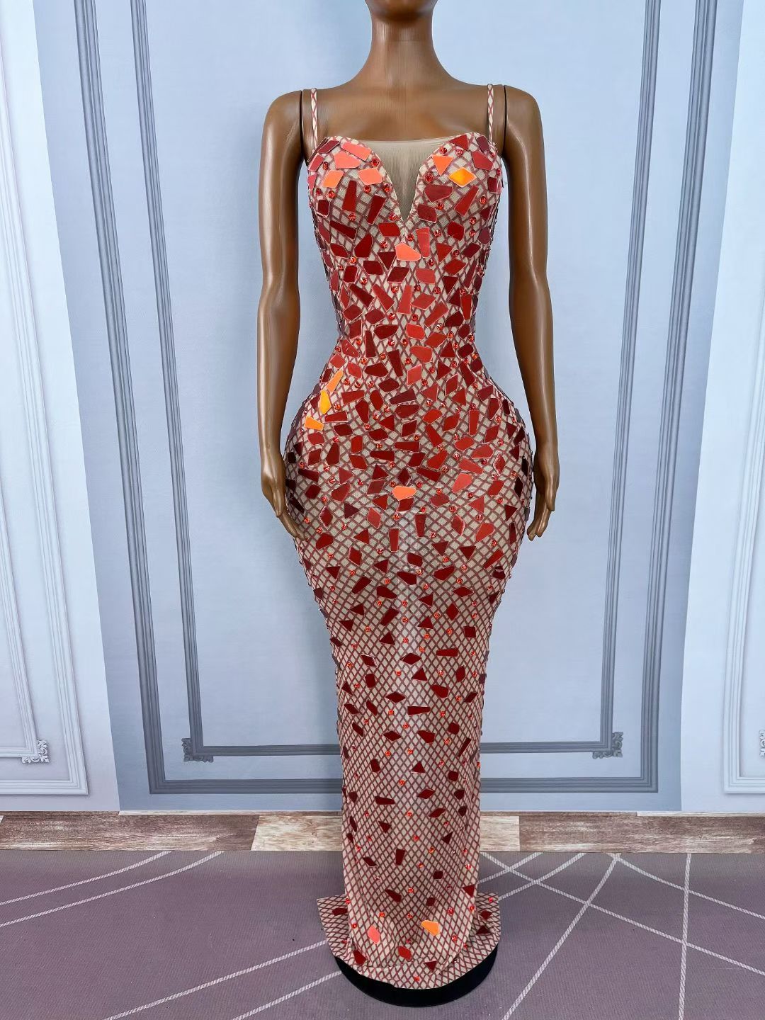 CELESINYI Wanghong Crystal Mosaic Mermaid Gown