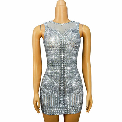 CELESINYI Zuanshijia Crystal Diamond Armor Mini Dress
