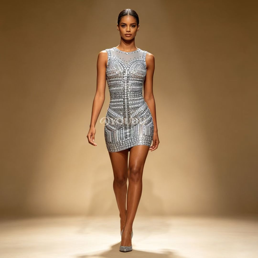 CELESINYI Zuanshijia Crystal Diamond Armor Mini Dress