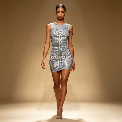 CELESINYI Zuanshijia Crystal Diamond Armor Mini Dress