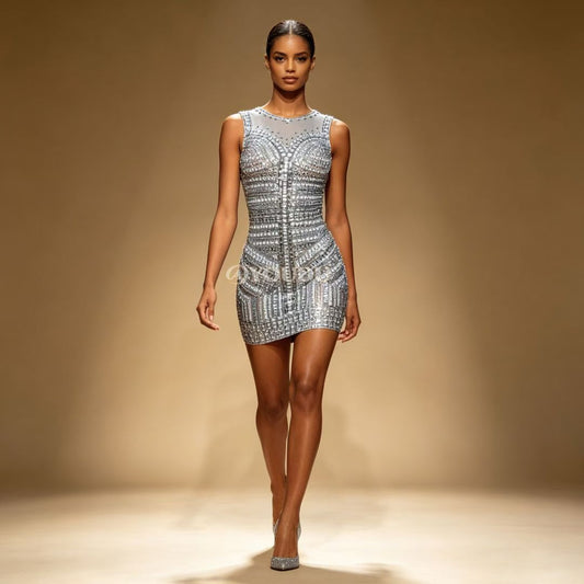 CELESINYI Zuanshijia Crystal Diamond Armor Mini Dress