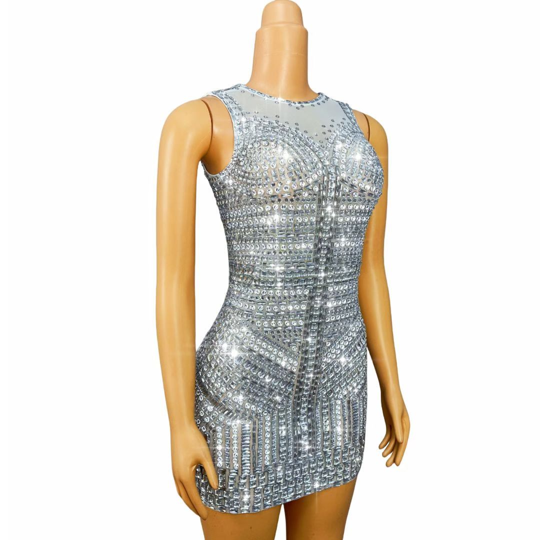 CELESINYI Zuanshijia Crystal Diamond Armor Mini Dress
