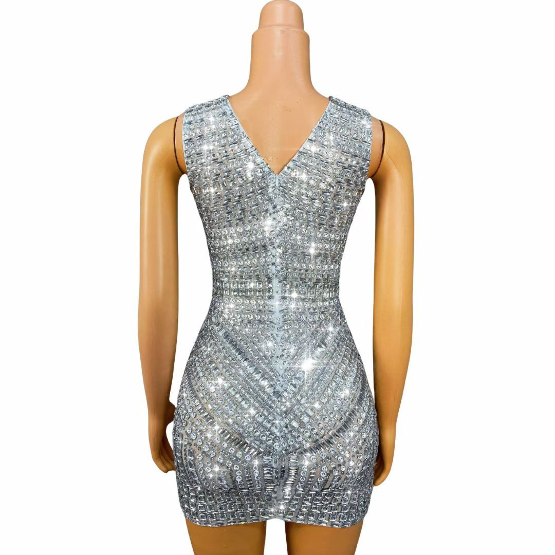 CELESINYI Zuanshijia Crystal Diamond Armor Mini Dress