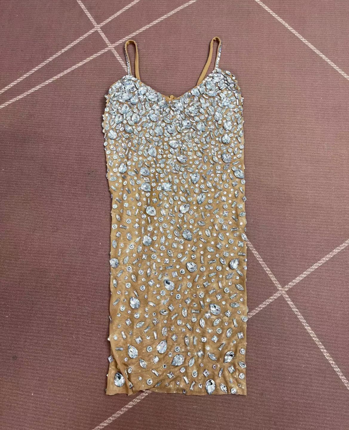 CELESINYI Xingshanshan Crystal Sparkle Mini Dress (Nude)