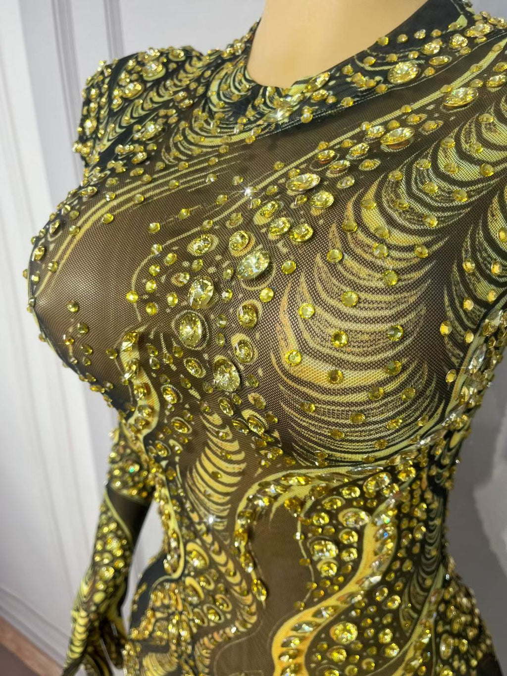 CELESINYI Jincanyong Crystal Gold Swirl Jumpsuit