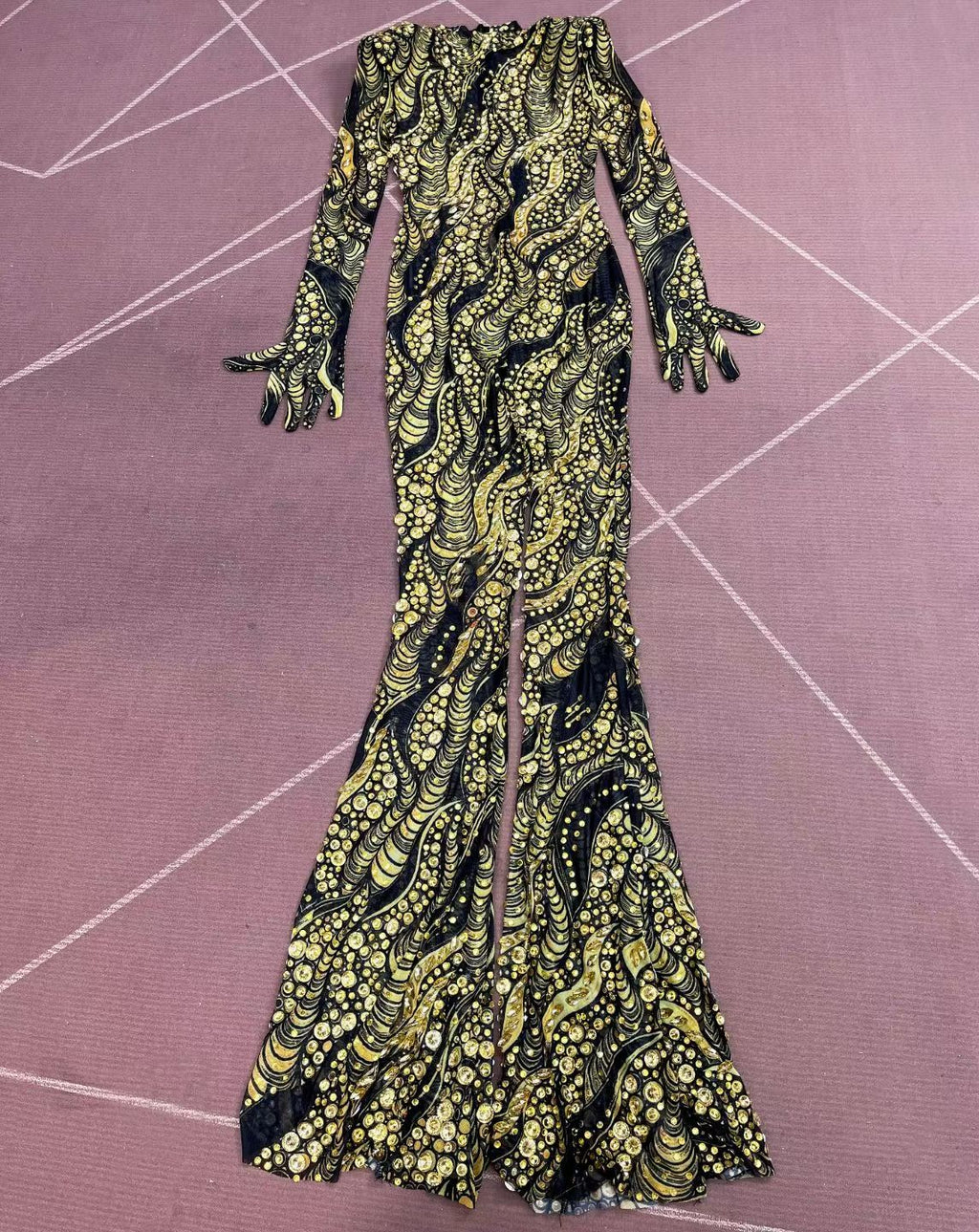 CELESINYI Jincanyong Crystal Gold Swirl Jumpsuit