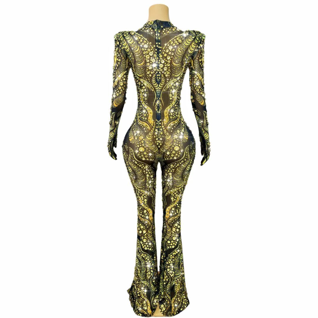 CELESINYI Jincanyong Crystal Gold Swirl Jumpsuit