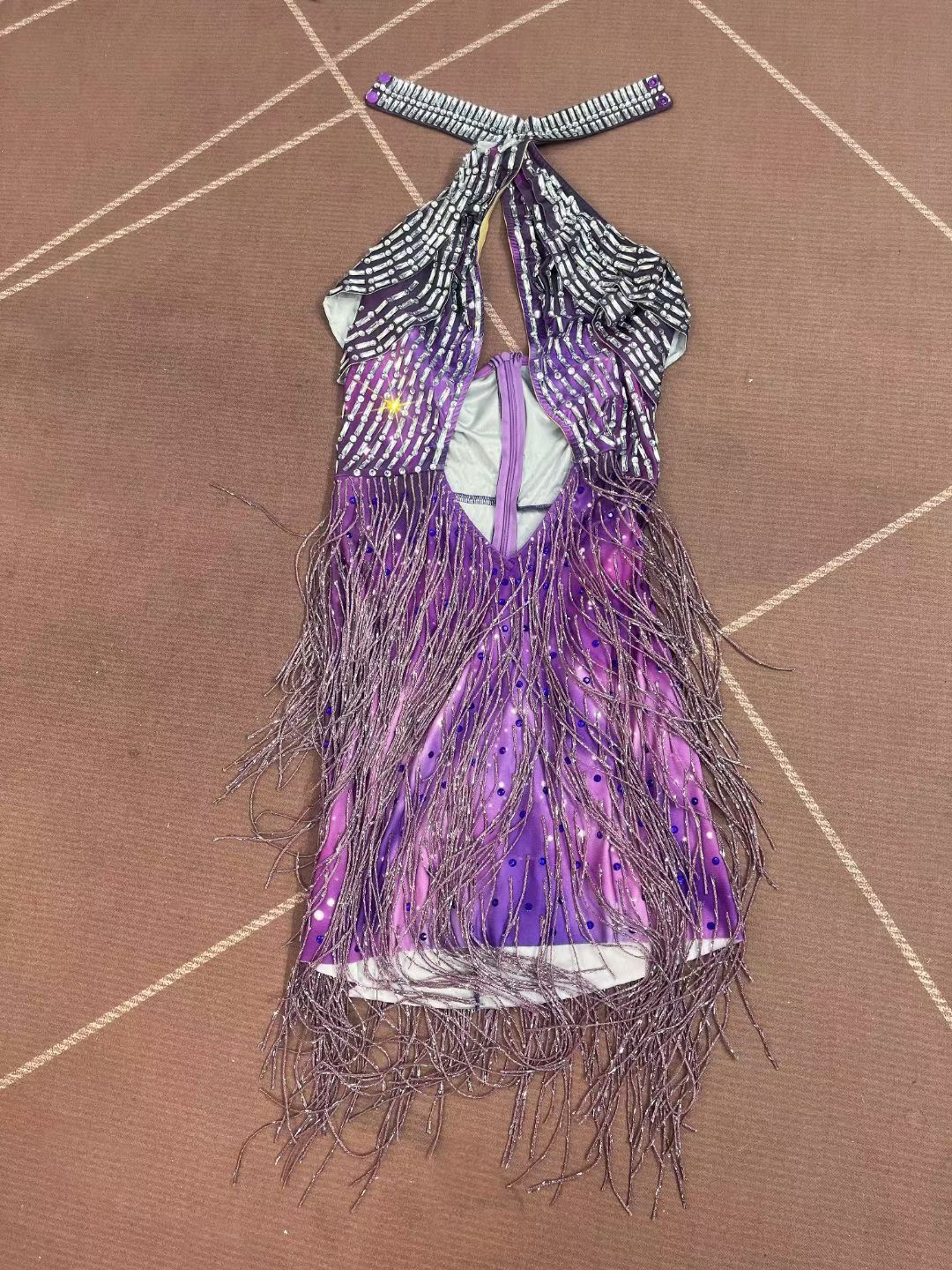 CELESINYI Ziyangguang Crystal Purple Fringe Mini Dress