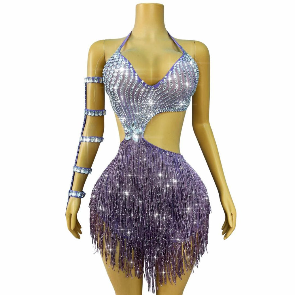 CELESINYI Zipopo Crystal Purple Fringe Set