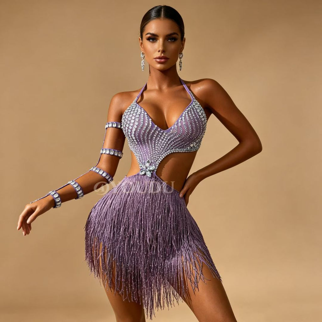 CELESINYI Zipopo Crystal Purple Fringe Set